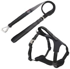 Shock Absorbing Neoprene Padded Reflective Dog Leash and Harness (Color: Black, size: large)