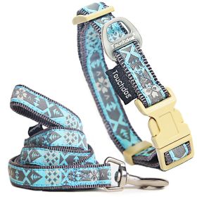 Aztec Pattern Embroidered Collar and Leash (Color: Blue, size: small)