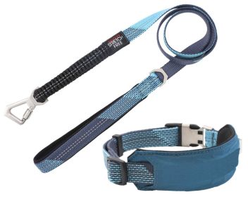 Shock Absorbing Neoprene Padded Reflective Dog Leash and Collar (Color: Blue, size: large)