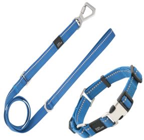 Advent Reflective 2-in-1 Durable Training Dog Leash and Collar (Color: Blue, size: large)