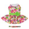DoggieDesign Pink Hawaiian Floral Dog Harness Dress with Matching Leash