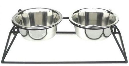 Pyramid Elevated Double Dog Feeder with Stainless Steel Bowls (Option: Small/Black)