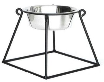 Pyramid Elevated Elevated Stainless Steel Dog Bowl with Wrought Iron Stand (Option: Small)