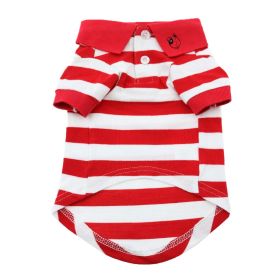 DoggieDesign Striped Dog Polo (Color: Flame Scarlet Red and White, size: X-Small)