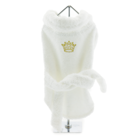 DoggieDesign White Gold Crown Cotton Dog Bathrobe (size: X-Small)