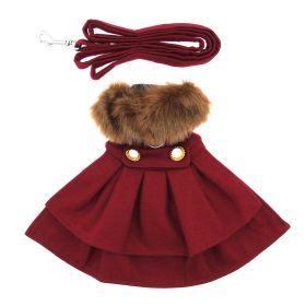 DoggieDesign Wool Fur-Trimmed Dog Harness Coat (Color: Burgundy, size: X-Small)